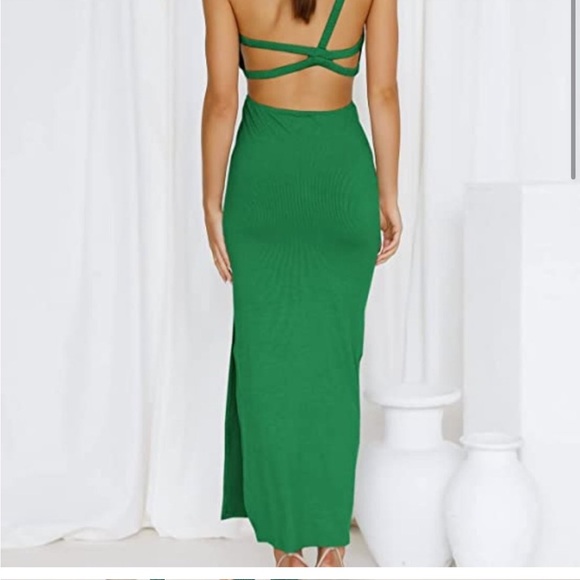 Green One Shoulder Maxi Dress - Picture 3 of 8